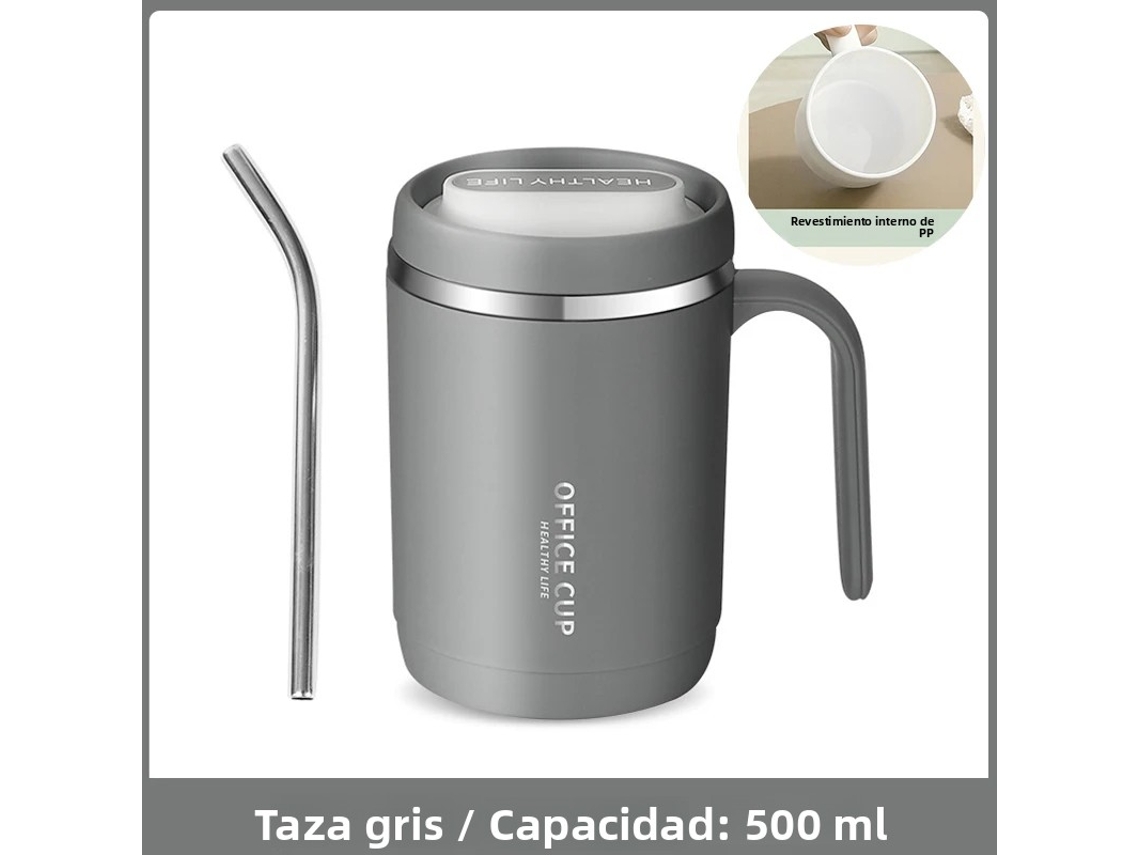 (gris) Taza De Café Portátil Con Tapa Y Pajita, 500 Ml, Material Pp, A Prueba De Fugas.
