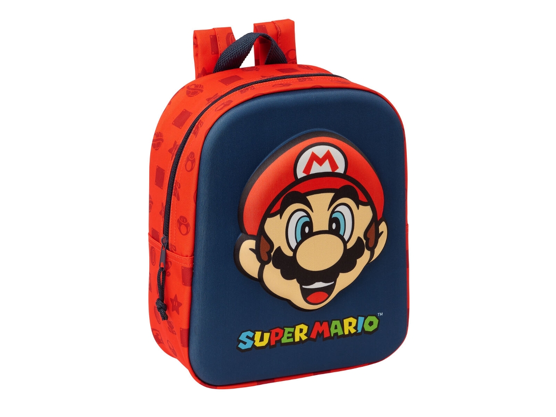 Mochila escolar Super Mario roja y azul marino 22 x 27 x 10 cm