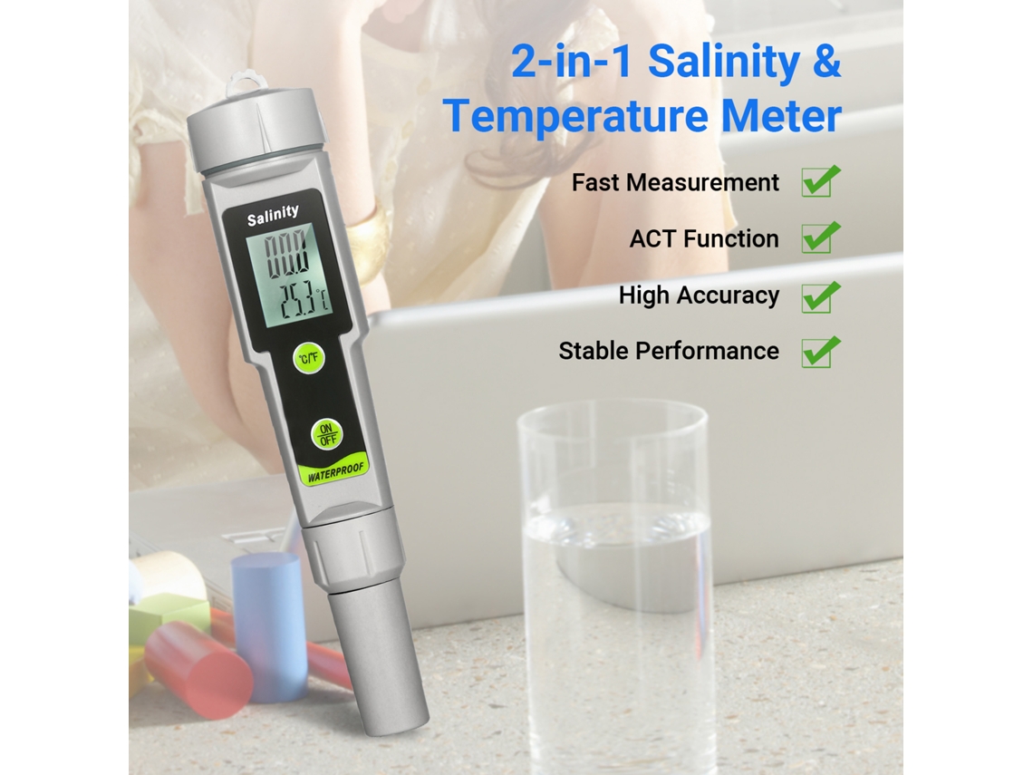 Pen De Medida De Salinidad Y Temperatura Impermeable 2 En 1, Medidor Portátil Para Bebidas, Rango 0~199.9ppt, -50~70℃, Conversión ℃/℉