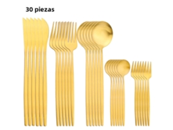 Juego de cubiertos de acero inoxidable de 30 piezas, incluye cuchillo para fruta, cuchara, tenedor y servilleta de cocina. Mdug (dorado)