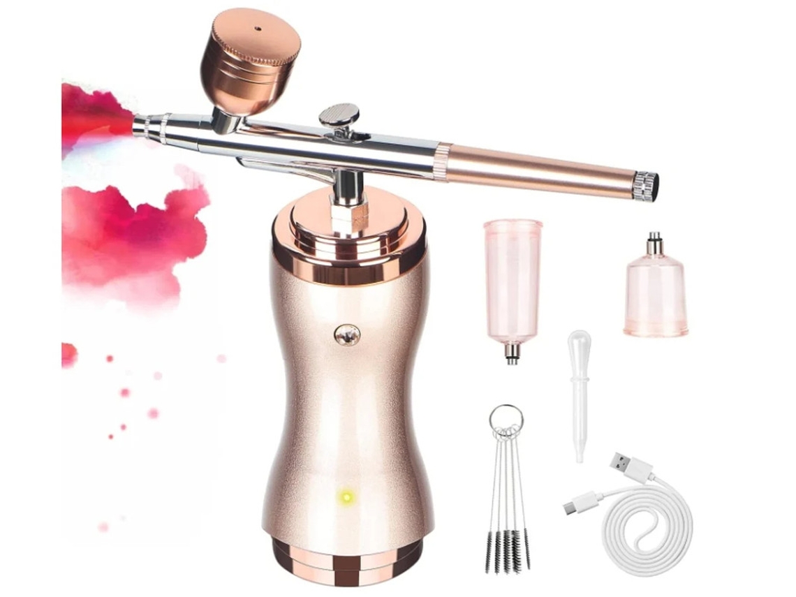 Kit de aerógrafo inalámbrico Yizhood Jz04 de 36 psi con maquillaje dorado champán