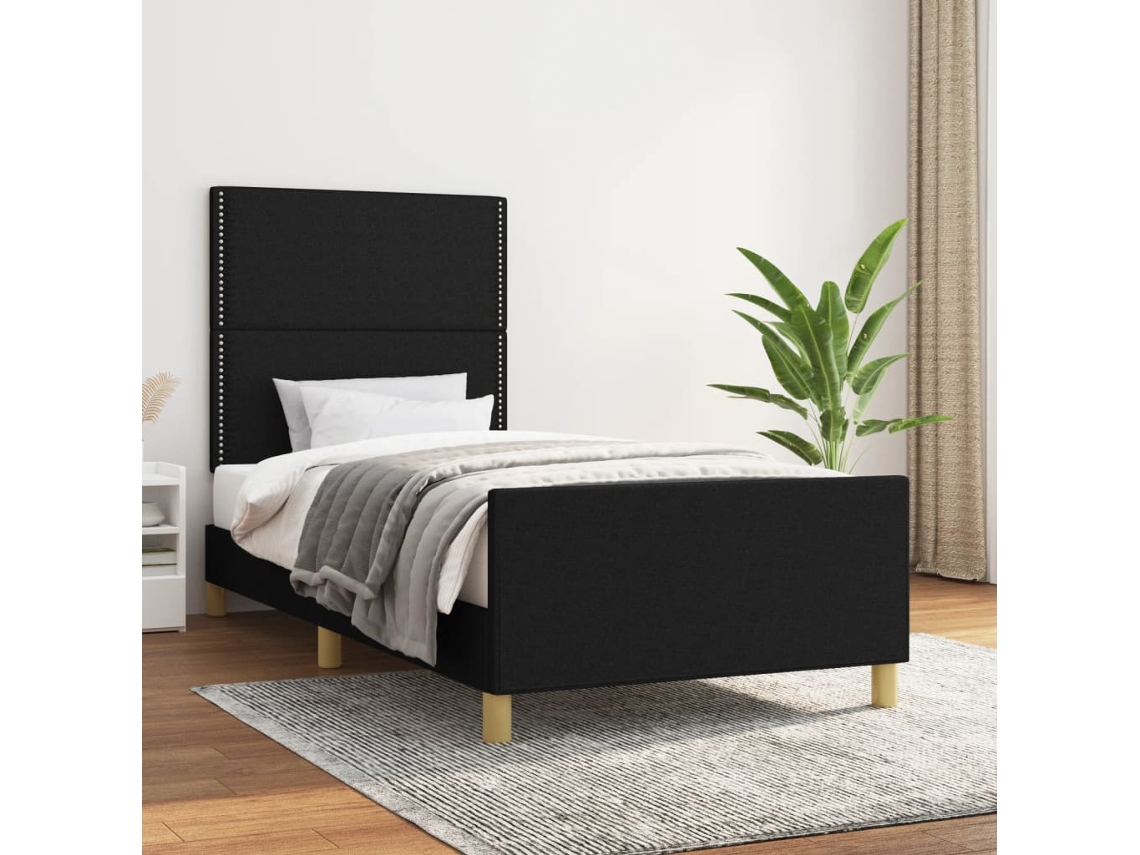 Estructura De Cama Sin Colchón Tela Negro 90x200 Cm