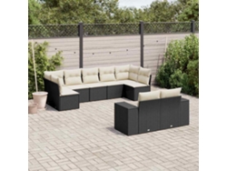 Conjunto de sofá de jardín de 9 piezas con cojines, ratán negro, Dkd Home Decor