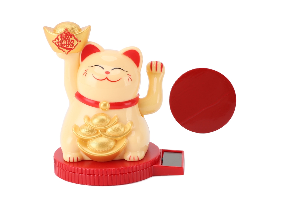 Estatua del Gato de la Suerte 2026 con Base Solar Giratoria. Gato de la Suerte para Decoración de Coche, Oficina y Escritorio - Amarillo