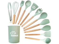 Set De Utensilios De Cocina De Silicona Antiadherente 12 Piezas Verde Gertiz