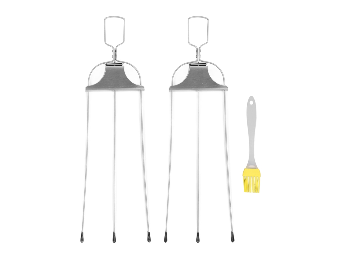 2 Brochetas De Acero Inoxidable De 3 Puntas, 28 Cm, Para Barbacoa, Carne, Verduras Y Frutas.