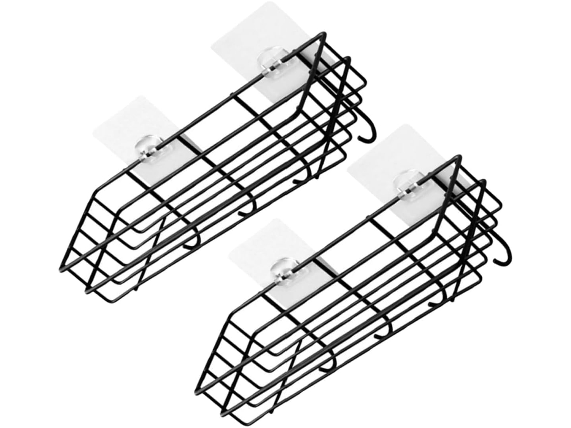 Ganchos Estantes Almacenamiento Pared 2 Piezas Acero Negro Perforación Cocina Soporte Práctico Multifuncional