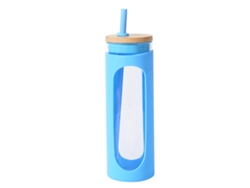 Vaso de vidrio de 600 ml con tapa de bambú y pajita, botella a prueba de fugas con funda de silicona RNEMITERY