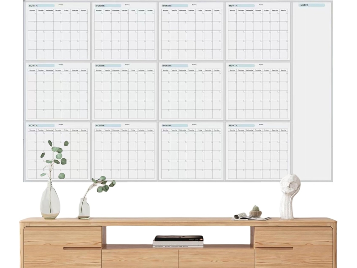 Calendário Anual Atualizado, Planejador De Parede Apagável A Seco E A Úmido, Sem Data, Layout Mensal Para