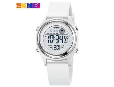 Reloj deportivo digital para mujer Pantalla LED Electrónica Reloj resistente al agua-Círculo plateado blanco LUUCOZK