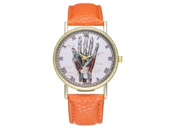 Reloj De Pulsera Unisex Informal De Cuarzo Con Correa De Piel Sintética Naranja.