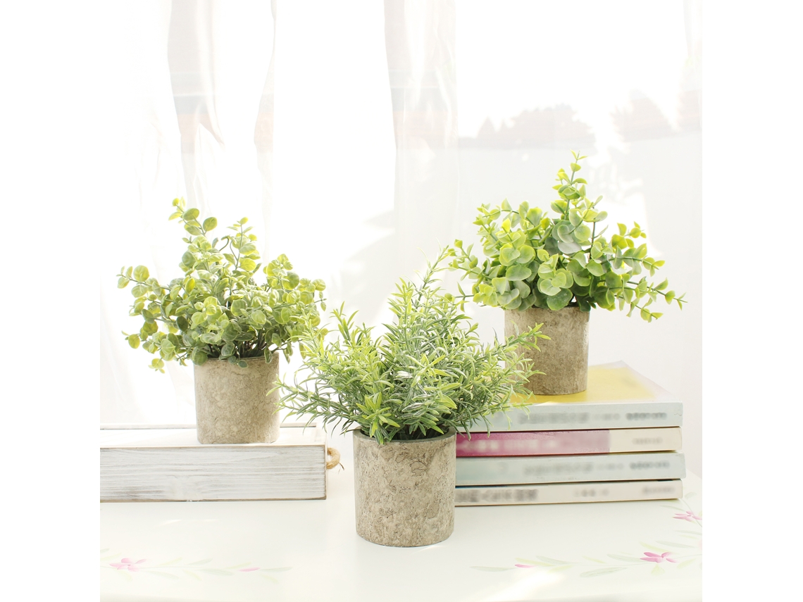 3 plantas artificiales en macetas para decoración de interiores