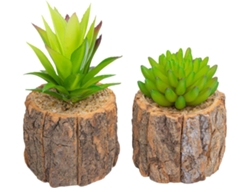 Juego De 2 Mini Bonsáis Artificiales En Macetas Con Base De Madera Natural, Plantas Suculentas Artificiales