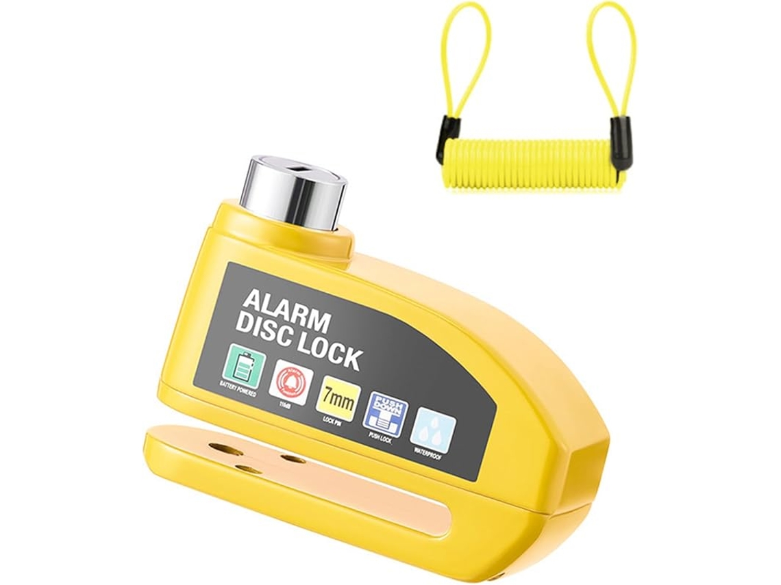 Candado de disco para motocicleta, alarma de 110 dB, cable de seguridad de 1,5 m, amarillo | HEXINYIGJLY | HEXINYIGJLY