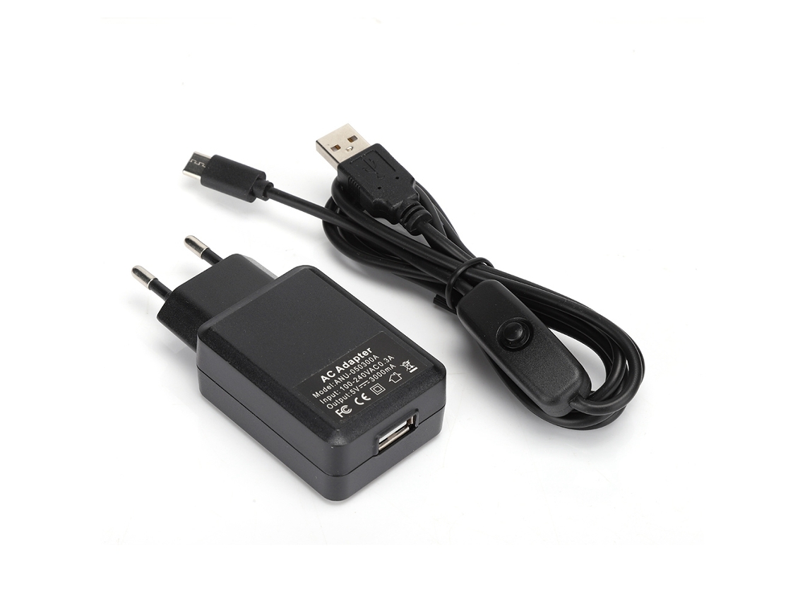 Adaptador de corriente CA 5 V/3 A tipo C con botón para Raspberry Pi 4b (luz dorada)