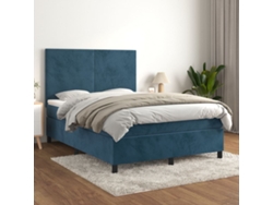 Cama Box Spring Con Colchón Terciopelo Azul Oscuro 140x190 Cm