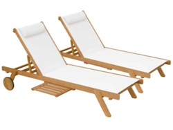 Juego de 2 Tumbonas con Almohada y Bandeja, 5 Posiciones en Madera de Eucalipto FSC®