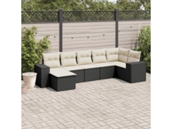 Conjunto de sofá de jardín de 7 piezas con cojines, ratán negro, Dkd Home Decor