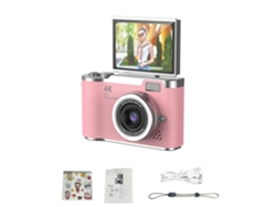Cámara digital 4K de 48 MP para niños con enfoque automático y pantalla giratoria de 180° MDUG (rosa, 128 GB)
