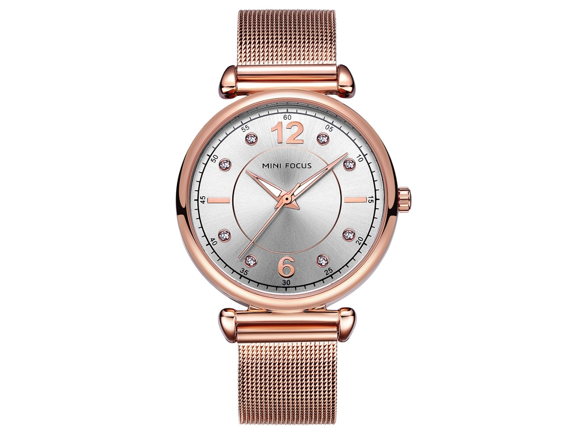 Reloj De Pulsera Rebirth Para Mujer Con Diamantes De Imitación, Detalle Redondo, Movimiento De Cuarzo, Resistente Al Agua (blanco Y Negro)