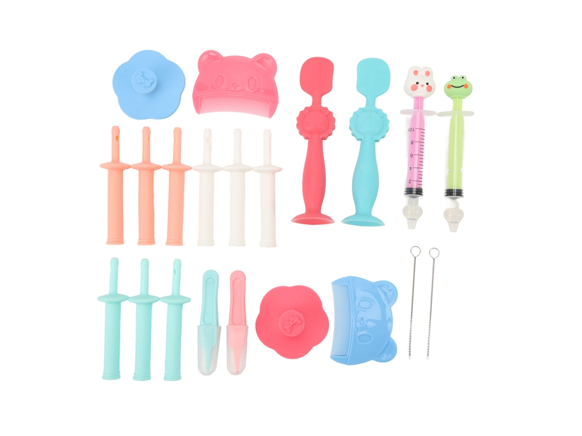 Kit De Higiene Para Bebê 21 Peças Com Alivio De Gases Aspirador Nasal Pentes E Pincéis