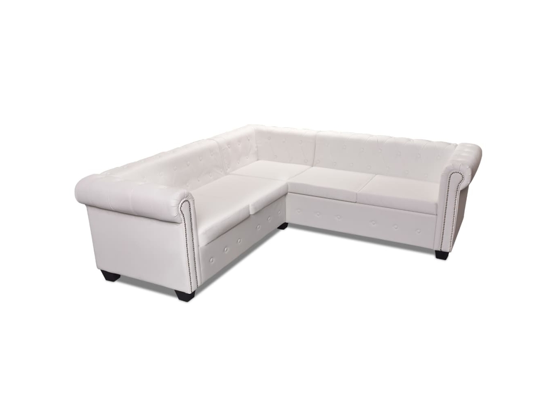 Sofá Relax de Esquina Seccional Chesterfield 5 Plazas Cuero Artificial Blanco