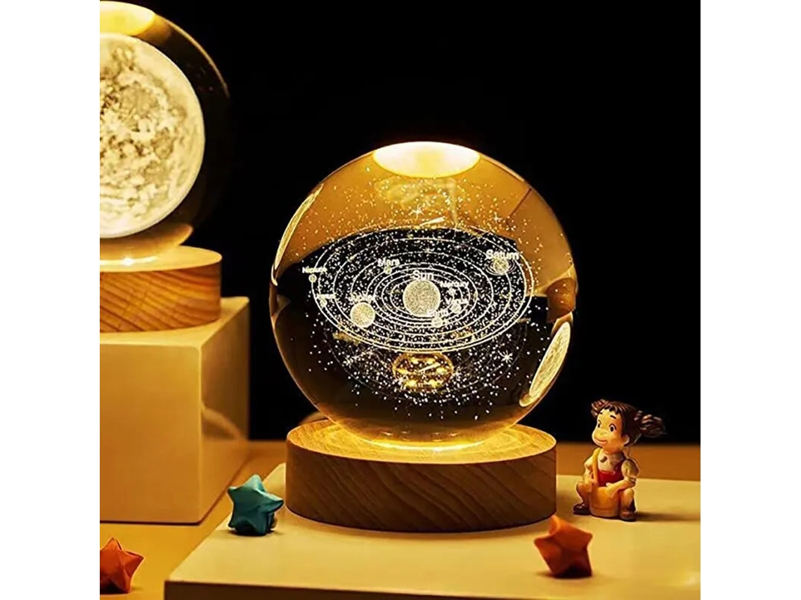 Lámpara de cristal 3D Galaxy con base de madera