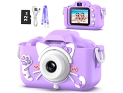 Cámara de vídeo digital para niños Siurn con tarjeta SD de 32 g y estuche blando morado
