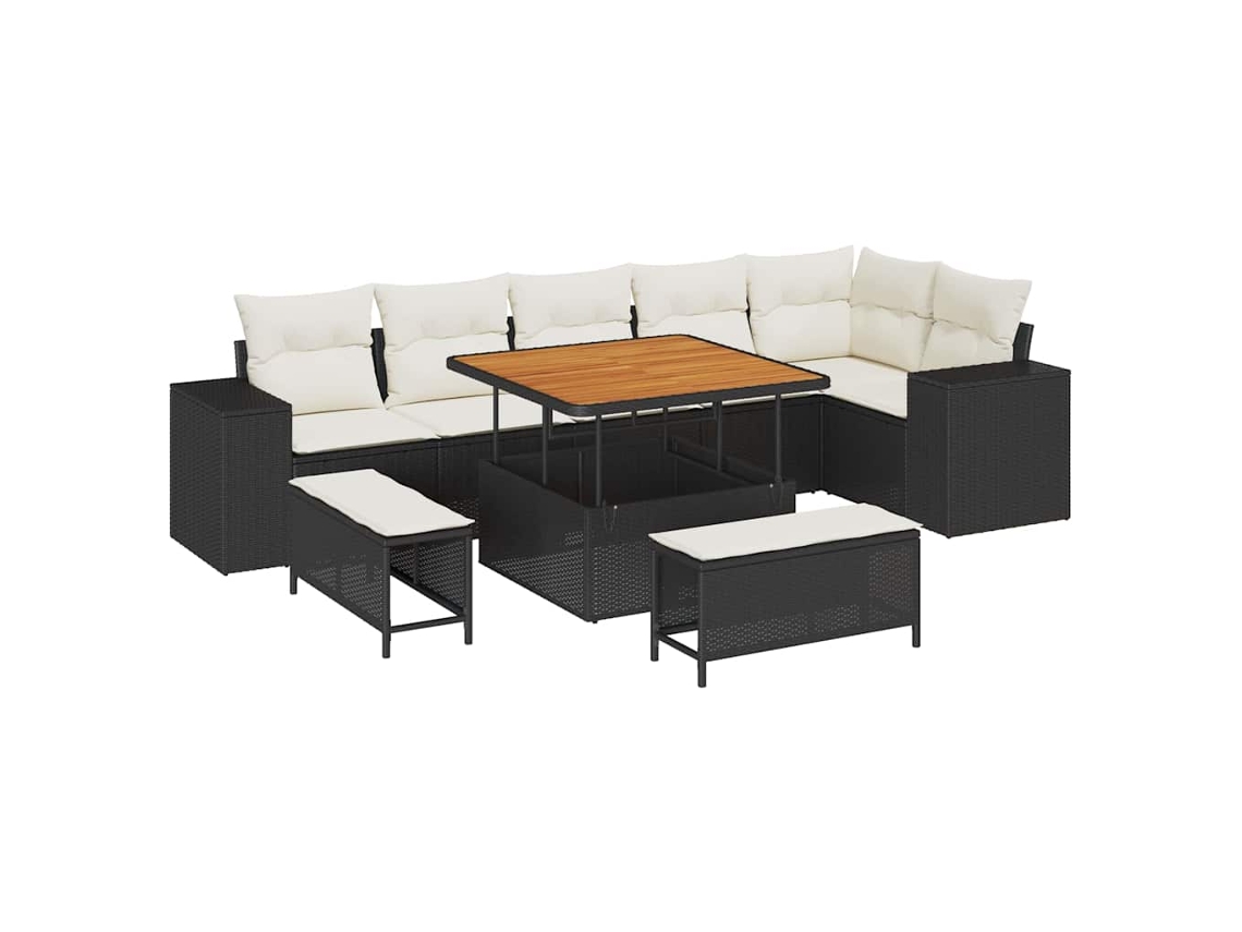 Maison Exclusive - Conjunto de sofás de jardín de mimbre negro y crema de 9 piezas