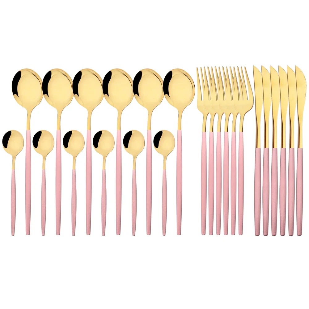 (rosa, Juego De 24 Piezas) Cubiertos De Acero Inoxidable Pulidos A Espejo, Incluye Cuchillo, Tenedor Y Cuchara.