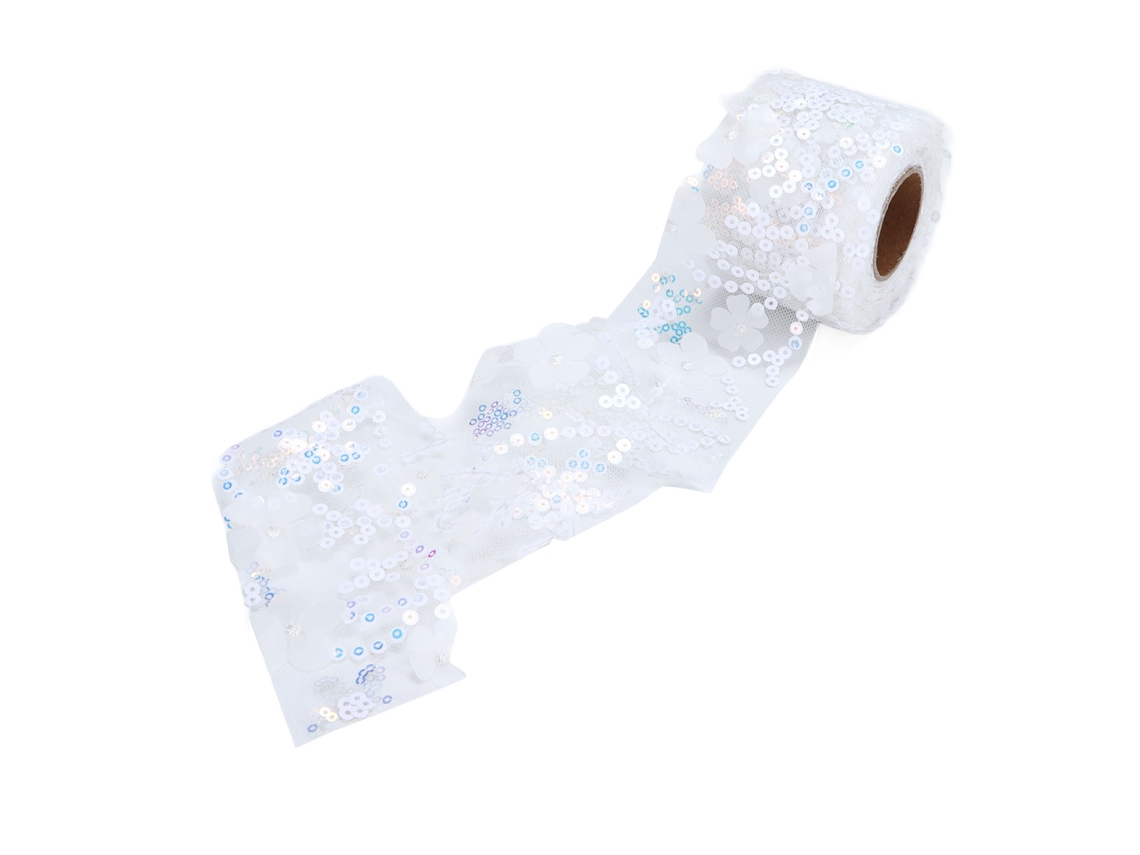 Rollo De Tul Blanco Con Lentejuelas De Poliéster De 6 Cm Para Decoración Diy - Resistente A La Abrasión