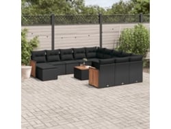 Conjunto de sofá de jardín de 13 piezas con cojines de mimbre sintético negro, Dkd Home Decor