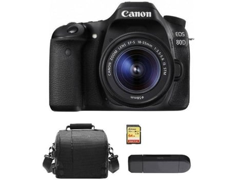 Cámara Reflex CANON EOS 80D + Objectivo EF-S 18-55MM F3.5-5.6 IS STM + Tarjeta SD 64GB + Bolsa + Lector de Tarjetas SD (APS-C)