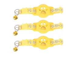 Conjunto De 3 Porta-coleiras Refletivo Para Gatos Com Sino, Anti-perda, Ajustável, Protetor Para Coleiras De Gatinhos, Amarelo