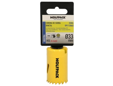 Corona Sierra Bimetal Ø 33 mm Templado Termico. Base Reforzada. Corona Madera. Broca Agujeros Madera. Acero. Hierro. Plasticos WOLFPACK LINEA PROFE...