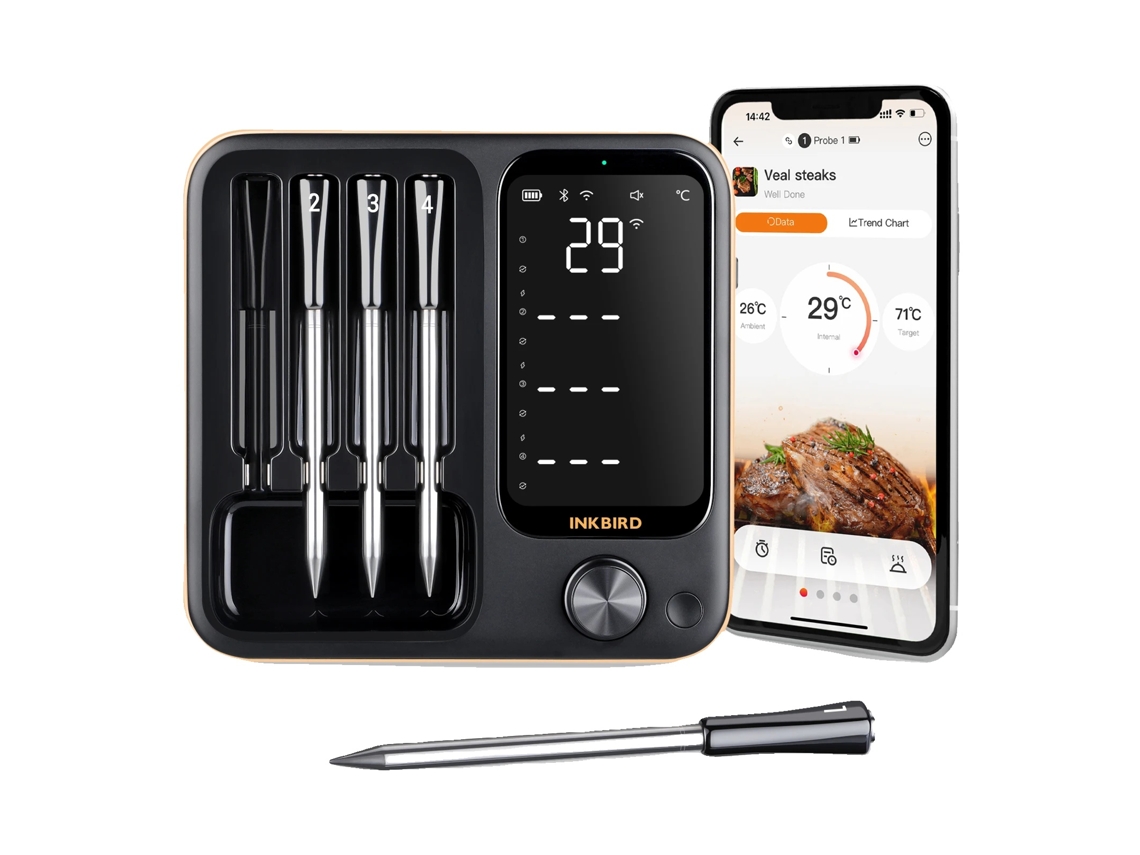 Termómetro inalámbrico para carne, 4 sondas, conectividad Wi-Fi y Bluetooth, 4 sondas OEM