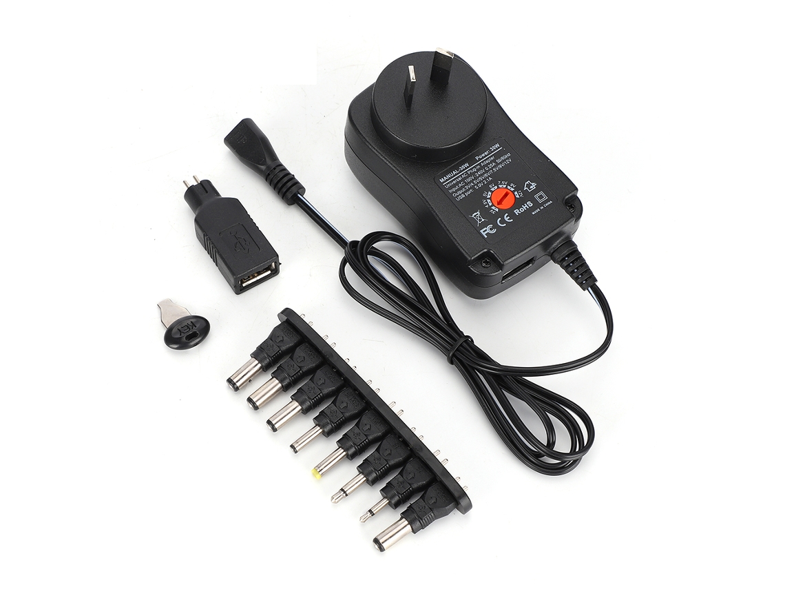 Adaptador De Alimentação 30w Com Tensão Ajustável 3-12v 2.1a E 9 Conectores Dc Para Led, Notebooks, Roteadores