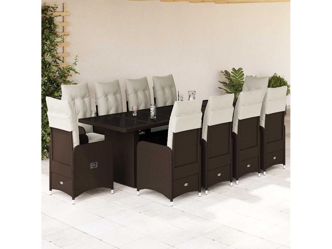 Conjunto de bistró de jardín de 11 piezas con cojines de mimbre marrón de DKD Home Decor