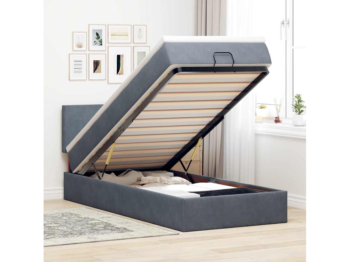 Estructura Cama Otomana Colchón Terciopelo Gris Oscuro