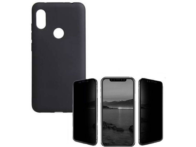 Kit Carcasa y Protector de Cristal Privacy Huawei Y6 2019 Silicona Negro