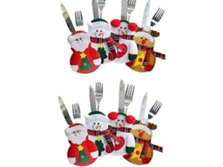 Juego de 8 portacubiertos navideños con temática de muñeco de nieve, Papá Noel y caña. Decoración de mesa. Nostalgia88
