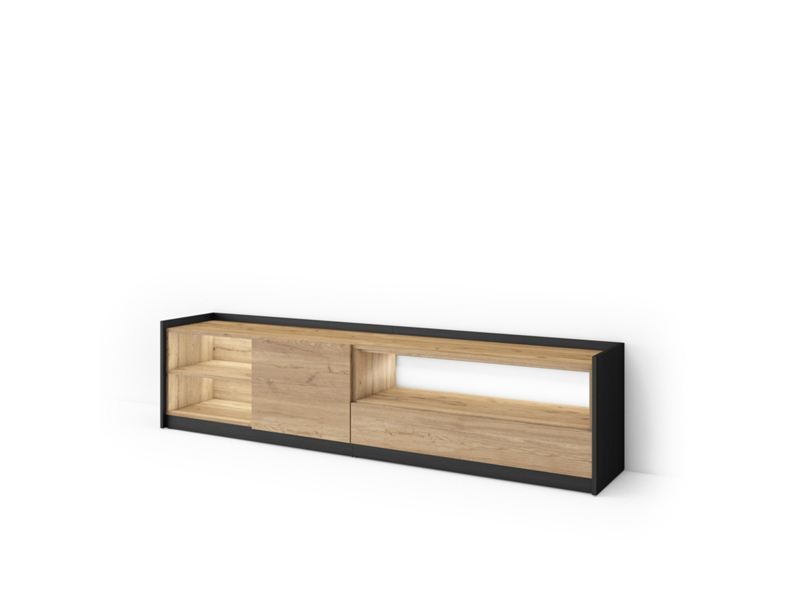 Mueble Tv, Televisión, 207x37x50cm, Para Tv Hasta 80", Led, Roble Y Negro