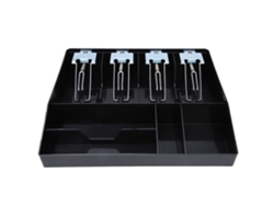 Placa Para Cajón Portamonedas Con Ocho Compartimentos Y Clips Metálicos Ampliados, Color Negro, Ideal Para Supermercados.