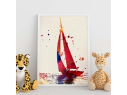 Poster De Barco Velero Con Diseño Acuarela. Mix De Láminas Con Estilo Acuarela