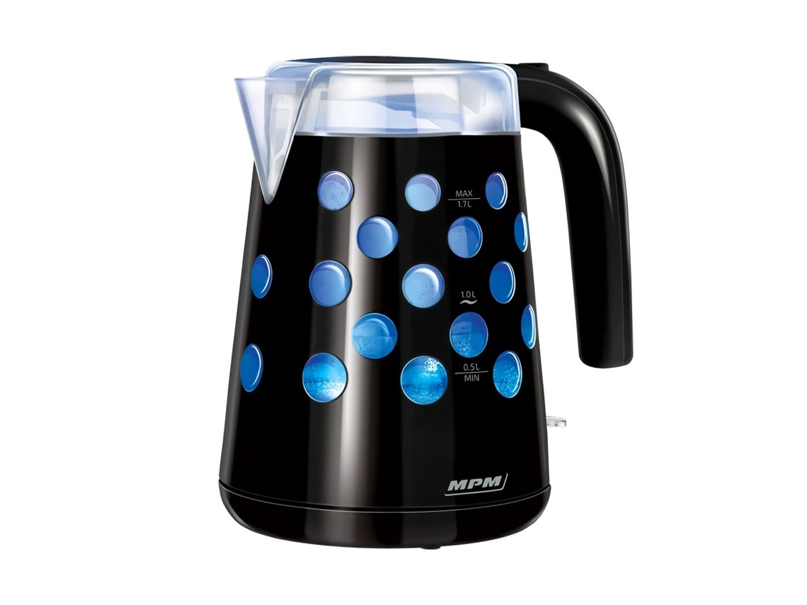 Hervidor Agua Eléctrico 1,7 Litros Sin Bpa, Resistencia Oculta, Inalámbrico, Interior Iluminado Mpm Mcz-86 Negro
