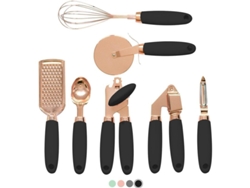 Set De 7 Utensilios De Cocina Moderno Acero Inoxidable Plateado En Bronce Con Mango Antideslizante
