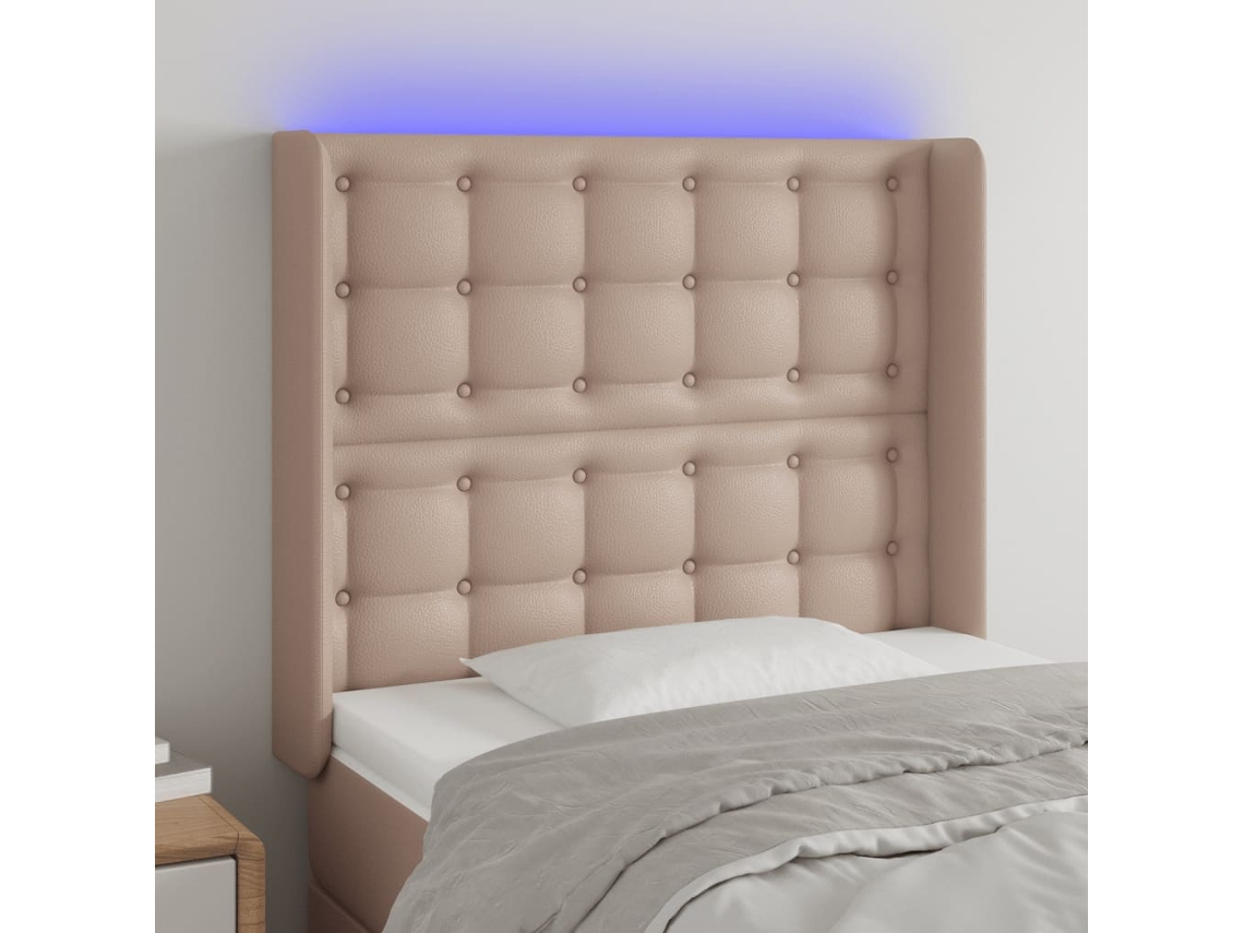 Cabecero Con Led Cuero Sintético Capuchino 103x16x118/128cm