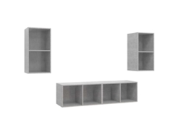 Juego de 4 muebles de TV de pared, madera, gris cemento, MAISON EXCLUSIVE