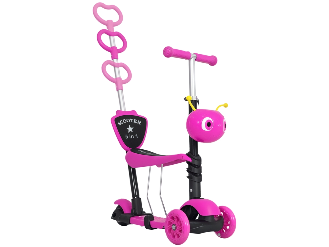 Patinete Infantil 3 En 1, Para Niños De 18 Meses, 3 Ruedas, Asiento Extraíble, Manillar, Color Rosa.
