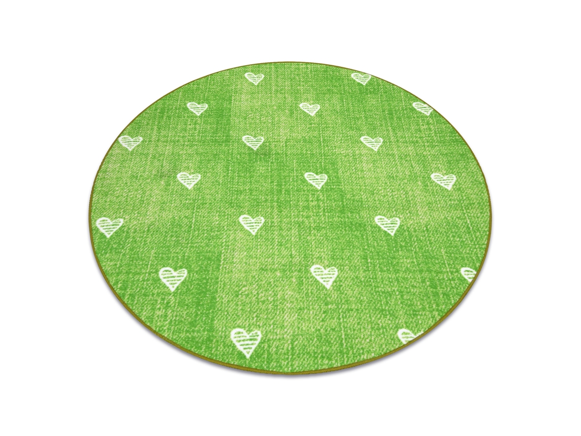 Alfombra Para Niños Hearts Circulo Jeans, Vintage Corazones - Verde (circulo 170 cm)